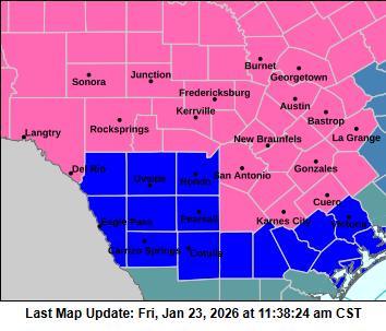 BlakeMathewsWX's tweet photo. WINTER STORM WARNING...

...now expanded south to include San Antonio. This is for ice accretion due to freezing rain. Possibly sleet.

Further expansions and upgrades possible. #txwx https://t.co/t5cvgzU1MI