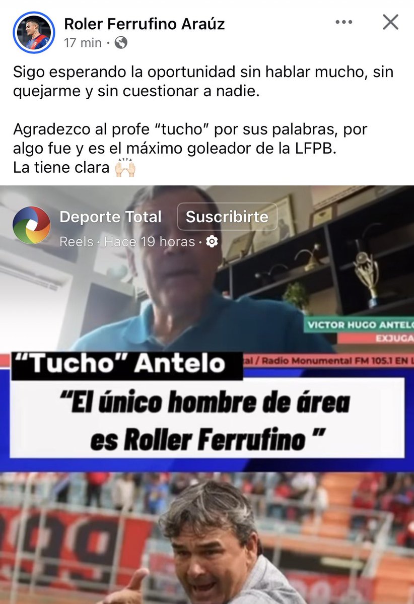 Mucho ojo al mensaje que dejó Roler Ferrufino en redes sociales. El ‘Zorro’ espera la oportunidad para ser el 9 de La Verde.