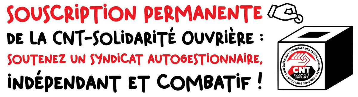 Soutenez les luttes ouvrières et la création d’une caisse de solidarité permanente ! 

Appel à souscription de la  CNT-SO 👉  
cnt-so.org/souscription/  🤝✊🚩🏴