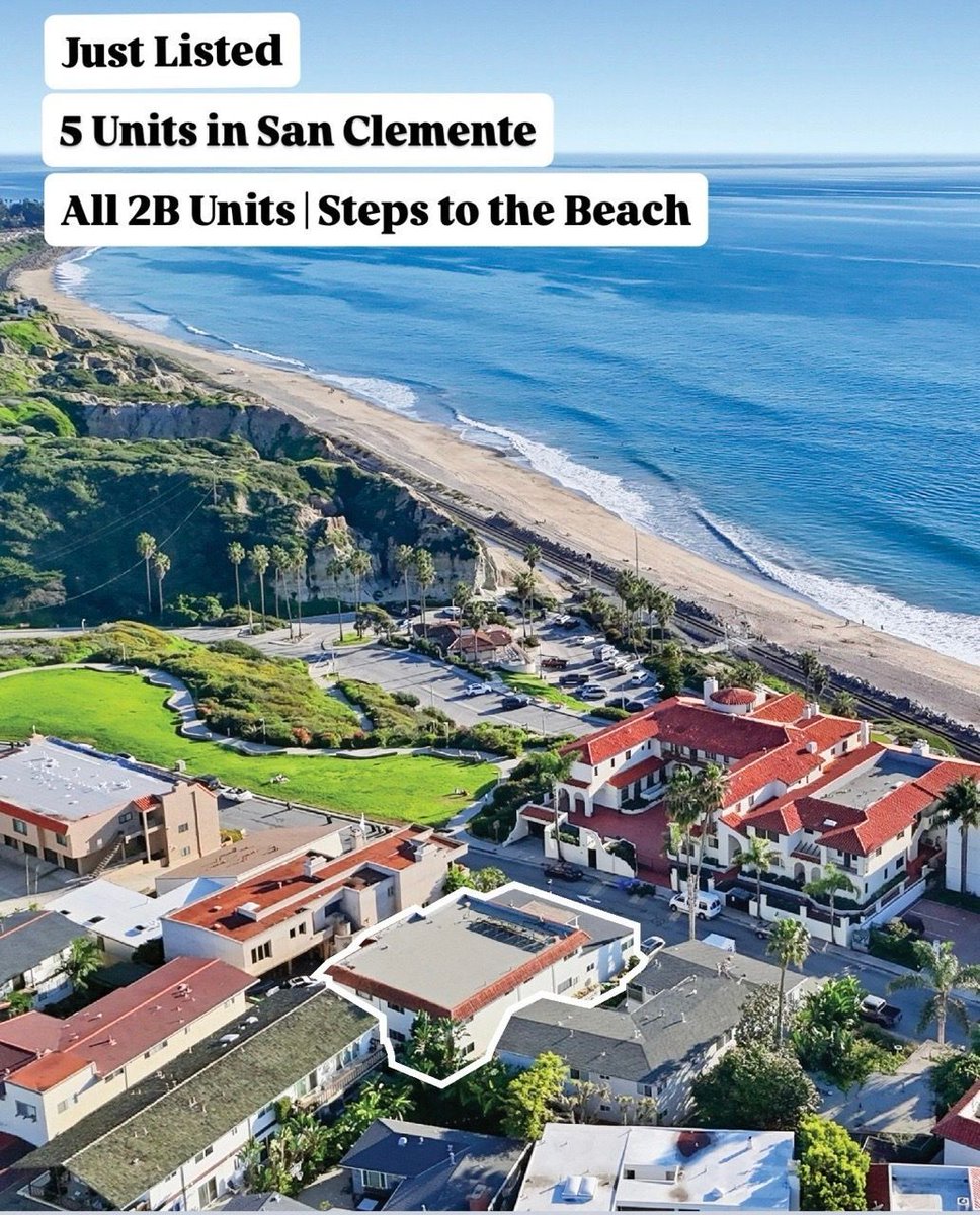 We just listed this 5-unit San Clemente multifamily property steps from Calafia Beach &amp; the Coastal Trail.
 
All spacious two-bedroom units, ocean views in select units, and strong in-place cap rate of 4.07%
 
The property is located  in San Clemente’s short-term rental zone.