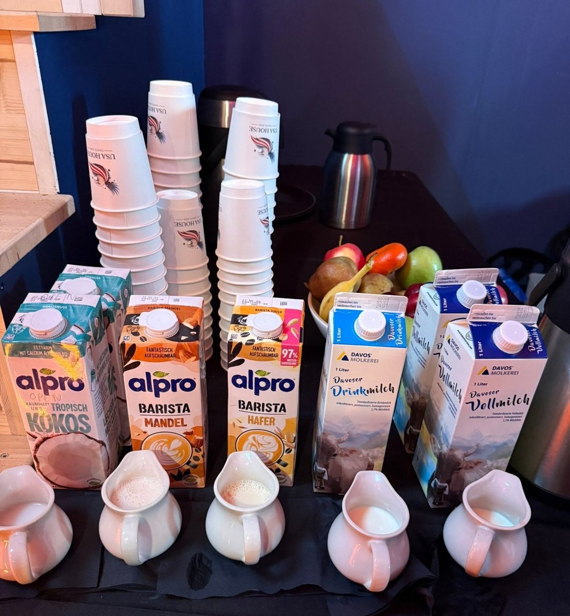 conspymocker's tweet photo. @Andie00471 Meanwhile in the American "conservatives" House at the WEF in Davos: Cocos milk, almond milk and oats milk 🤣😂🤣😂 https://t.co/Ar1UhFvrBv