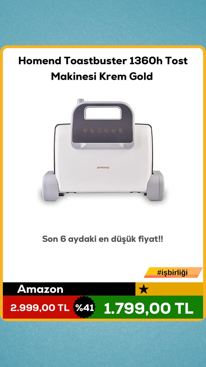 devindirim's tweet image. Homend Toastbuster 1360h Tost Makinesi Krem Gold 

❌2.999,00 TL
✅1.799,00 TL

💲 % 41 indirim!
Son 6 aydaki en düşük fiyat!!
🛍 amazon
↪ evekonomisi.net/git/18667?utm_…

 isbirligi #ceyiz