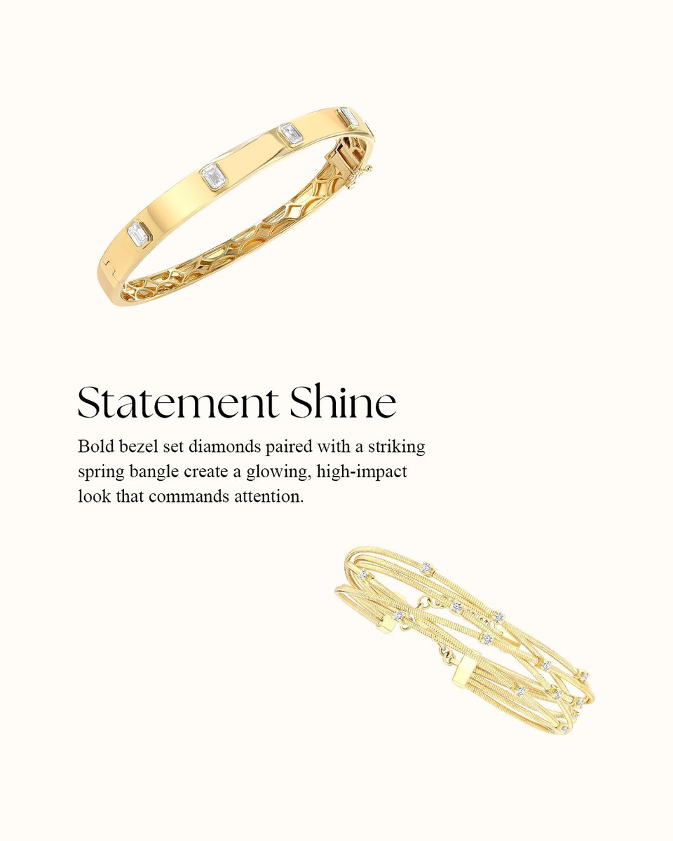 Ashi_Diamonds's tweet image. From your Monday morning meeting to your Saturday night out—there truly is a bangle for every occasion. ✨ Elevate any outfit with the perfect glow of gold and diamonds designed to shine alongside you.
#GoldBangles #DiamondBangles #WristStack #JewelryTrends #DiamondJewelry #ASHI