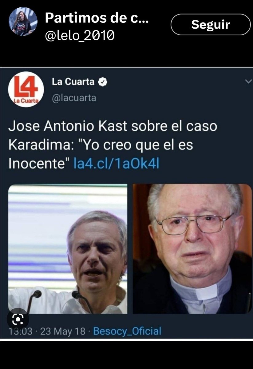 elyanfloma's tweet photo. @candrews_cl Porq tanto Titulo? Casado, Católico, hijos, defienden la vida, pero defienden  la Dictadura Pinochetista, Punta Peuco, a Crespo,  Curas... En fin la hipocresía https://t.co/a7Iu5gZa2F