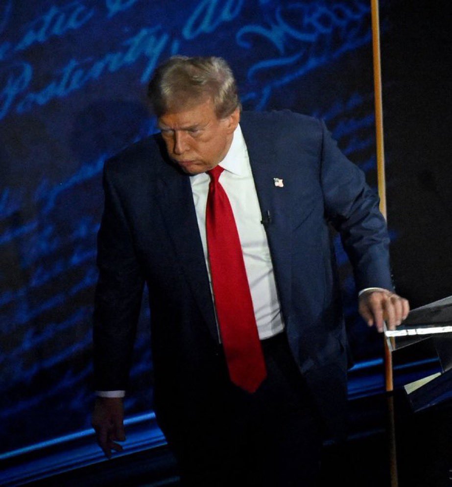 optisues's tweet image. donald trump after his debate with kamala harris, september 2024