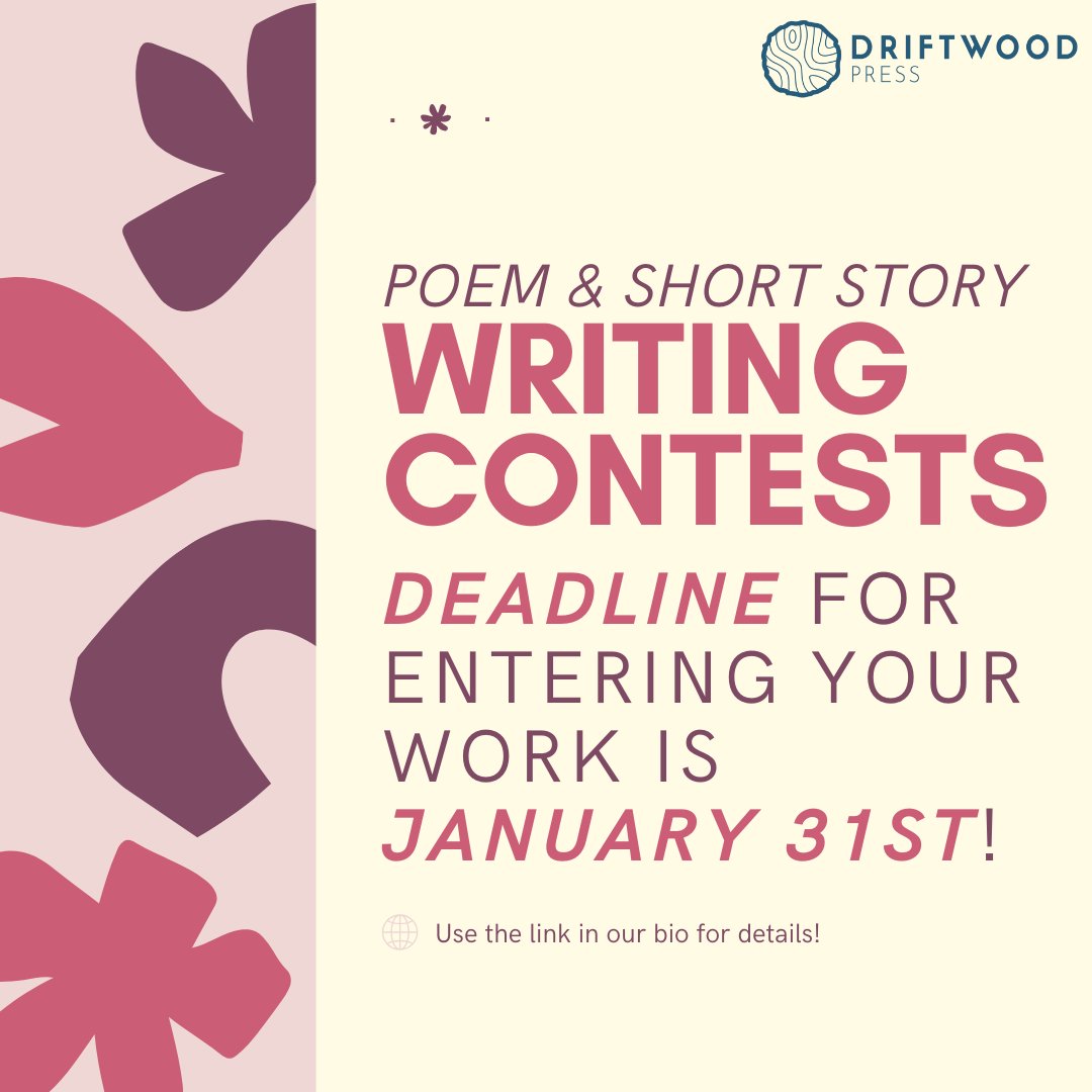driftwoodpress's tweet image. Tag a friend who should submit to our In-House Fiction and Poetry Contests! Use the link in our bio to submit your work for a chance to win a cash prize and publication. #writingcontest