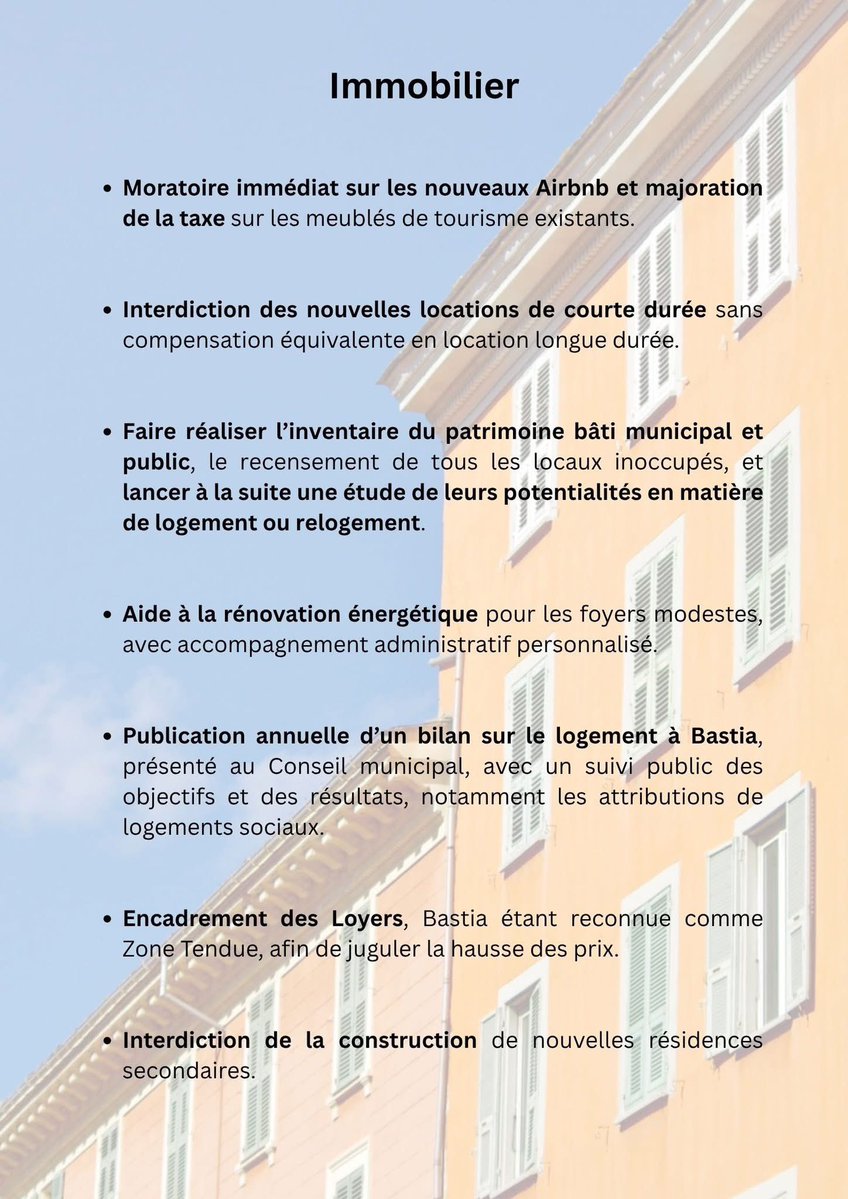 Nous n’avons certes pas les moyens d’ouvrir des permanences à tout va,ni d’afficher des pancartes de 5 mètres à notre nom, je m’en excuse, mais nous avons un programme,des idées et un combat à mener pour Bastia : un combat du cœur, pour notre ville et celles et ceux qui y vivent.