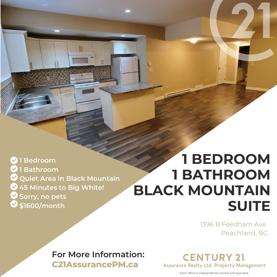 FOR RENT in #Kelowna Modern 1bed/1bath above ground suite. Available Mar 1st! Sorry, no pets. For more information or to apply online, visit c21assurancepm.ca
 #kelownarentals #forrentkelowna #kelownapropertymanagement