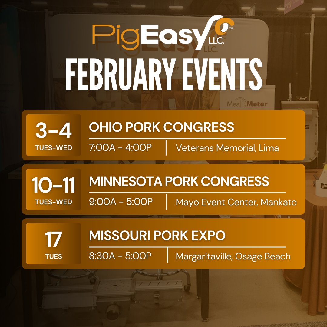 We’re rolling straight from January into a busy February on the trade show trail. Come see us at the PigEasy booth to connect with the team and experience our newest innovations up close.

#pigeasy #easyisbetter

pigeasy.com