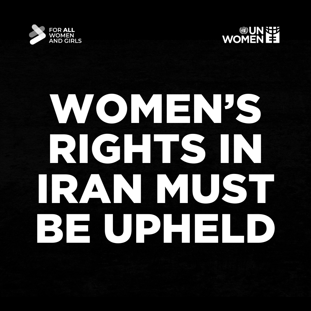 UN_Women's tweet image. Women in #Iran have experienced enough violence.

@UN_Women reiterates the @UN Secretary-General’s concern about reports of violence and excessive use of force by Iranian authorities.

To protect the right to freedom of expression #ForAllWomenAndGirls, we must not stay silent.