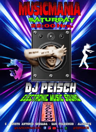 Sábado 24
22:00 Hrs.

Sala
Lazy Cow Saloon

Sesión
Musicmanía

Si te gusta #Bailar..
Este es 🫵 lugar !!

#Deep #House #Tech 
#Techno #Trance
#RememberDelKaro
#Fiesta #Baila #Rie 
#Disfruta #LaMarina
#Alicante #DjPeisch