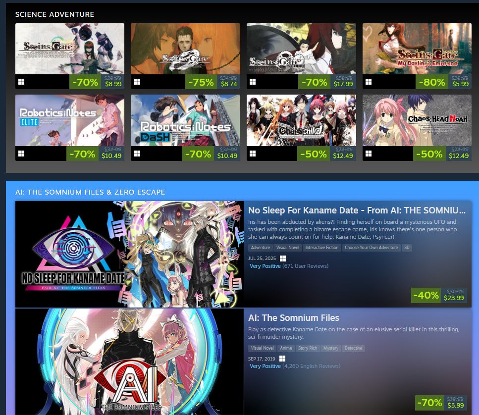 Wario64's tweet image. Visual Novel Spike Chunsoft sale on Steam buff.ly/rNOsNMO