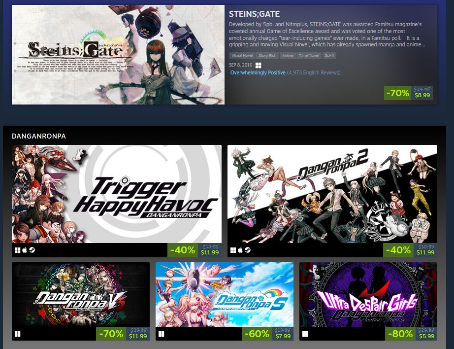 Wario64's tweet image. Visual Novel Spike Chunsoft sale on Steam buff.ly/rNOsNMO