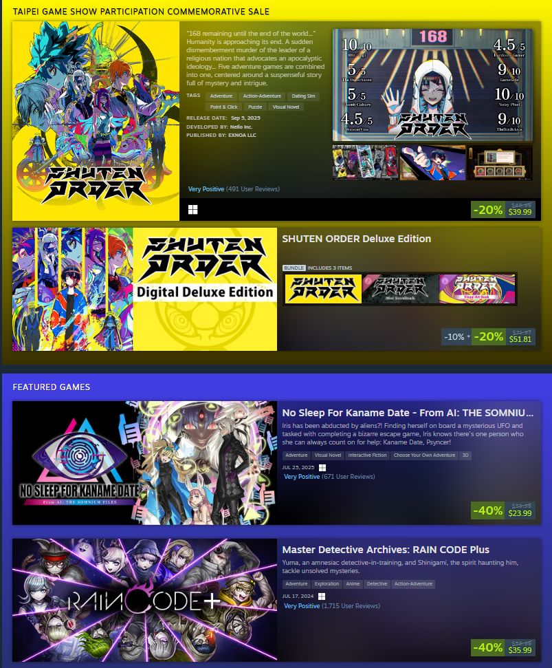 Wario64's tweet image. Visual Novel Spike Chunsoft sale on Steam buff.ly/rNOsNMO