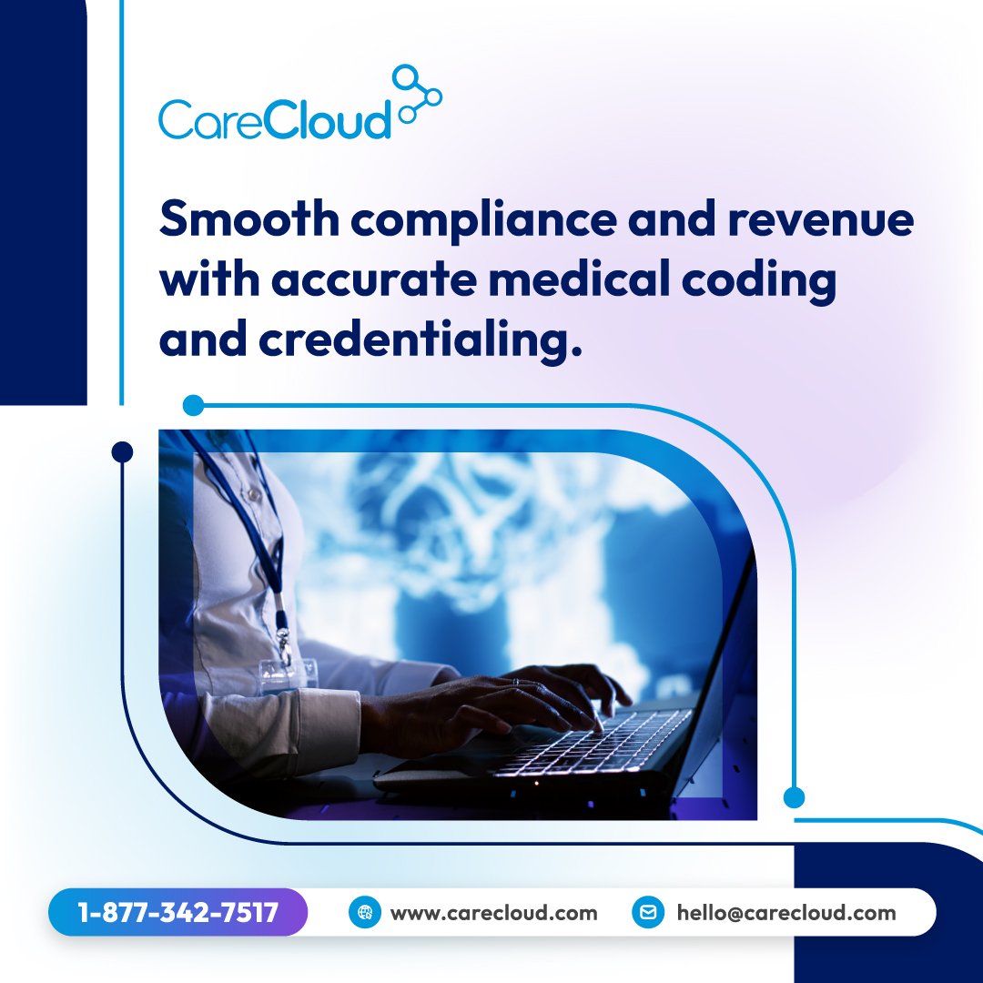 CareCloud's tweet image. Ensure compliance and boost revenue with CareCloud Coding and Credentialing. Automate tasks, reduce denials, and improve efficiency.
Lean more: hubs.li/Q0407rWC0
#CareCloud #MedicalCoding #Credentialing #HealthcareCompliance #RCM