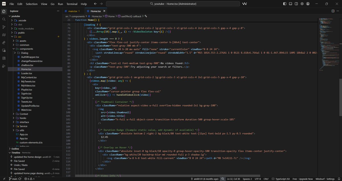 _a_m_i_t_1's tweet photo. Day 547 of #600DaysOfCode 

Deeply focused on the UI/UX for my YouTube clone today. Refined the video grid, improved the responsive layout, and polished the hover interactions for a more premium feel.

#BuildInPublic https://t.co/gBYqAFkfDd