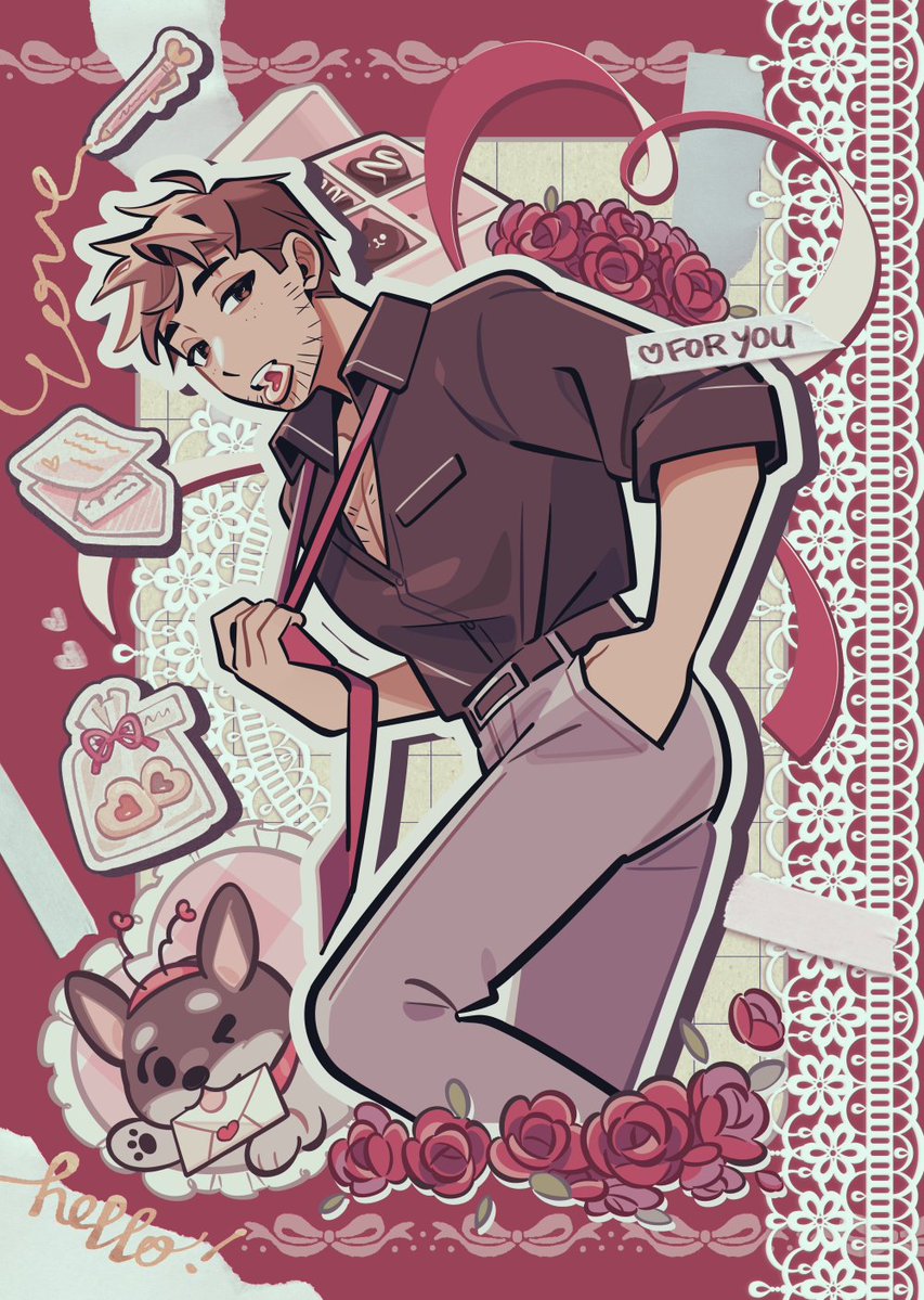 rei100_'s tweet image. "hm..?" 💝
your sweet valentine, Robert Robertson !! 
.·°՞(⸝⸝&amp;gt; ω &amp;lt;⸝⸝)՞°·.♡

this is also available on acggoods as a print in A5, A4 and heart badge (link below)

#dispatch #dispatchgame #robertrobertson