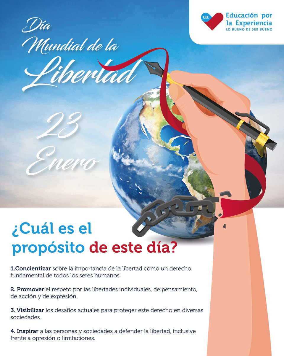 La libertad no se hereda, se construye día a día. ✨

Nace cuando enseñamos a reflexionar, dialogar y respetar.

Una educación basada en valores convierte la libertad en una elección consciente. 💙❤️

#ExE  #Lobuenodeserbueno #Libertad #DíaMundial #23Enero