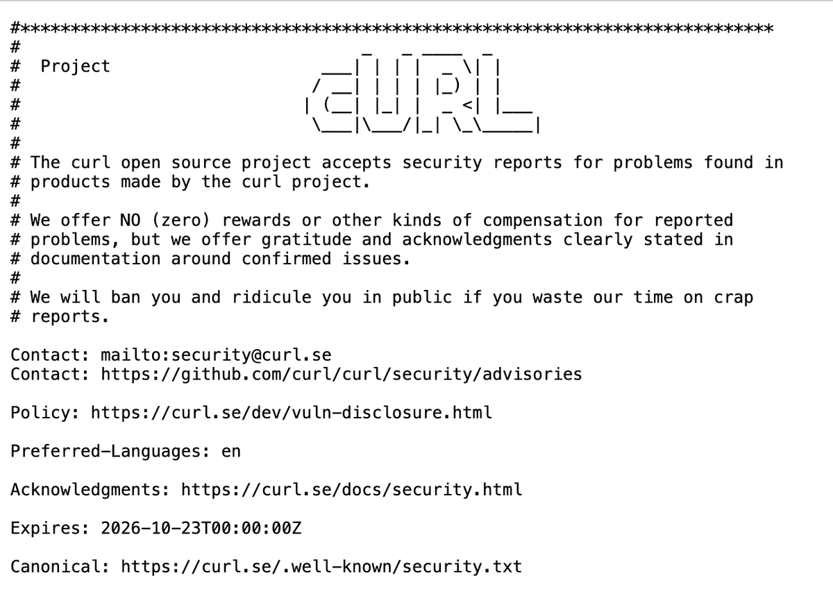 bearstech's tweet photo. "We will ban you and ridicule you in public if you waste our time on crap reports." - cURL's team https://t.co/cCgZSscrJo