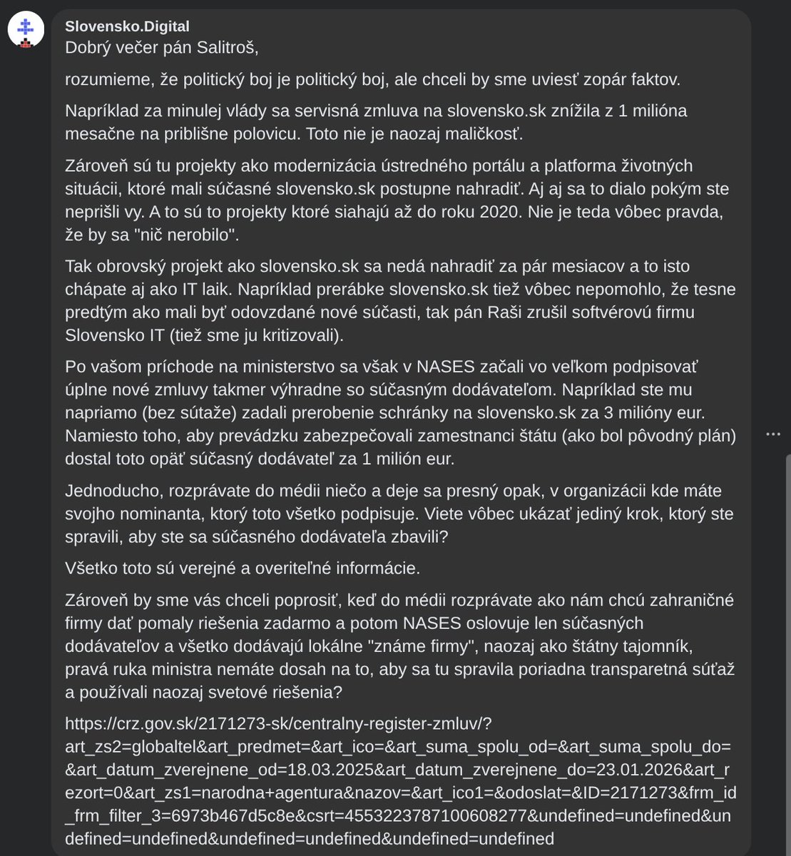 Napísali sme zopár faktov k tomu, čo rozpráva pán štátny tajomník Salitroš a čo sa naozaj deje. 

facebook.com/reel/851557151…