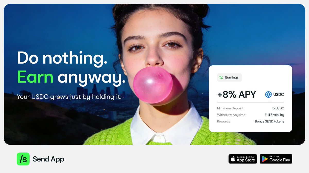 Doing nothing is finally a strategy.

Sit back and watch your <a href="/USDC/">USDC</a> grow.

/send it.