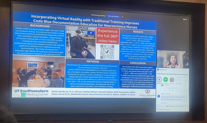 NnrcUtsw's tweet photo. #UTSWNeurology #neuroscience #UTSWNNRC
@DaiwaiO84145 live presentation from Dallas at the Virtual International Neuroscience Nursing Research Symposium by Sophia Santhosh https://t.co/qUj9sqVNIC