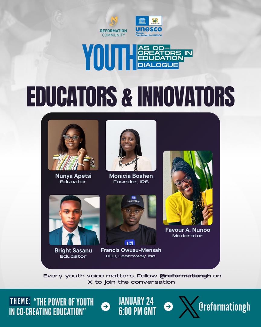 Meet our speakers. We believe that anything for YOUth must involve YOUTH  including Education.

<a href="/_conduaba/">Ewura Ama</a>
<a href="/unescoghnatcom/">Ghana Commission for UNESCO</a>
#ReformationCommunity #UNESCOGHANA #XSpace