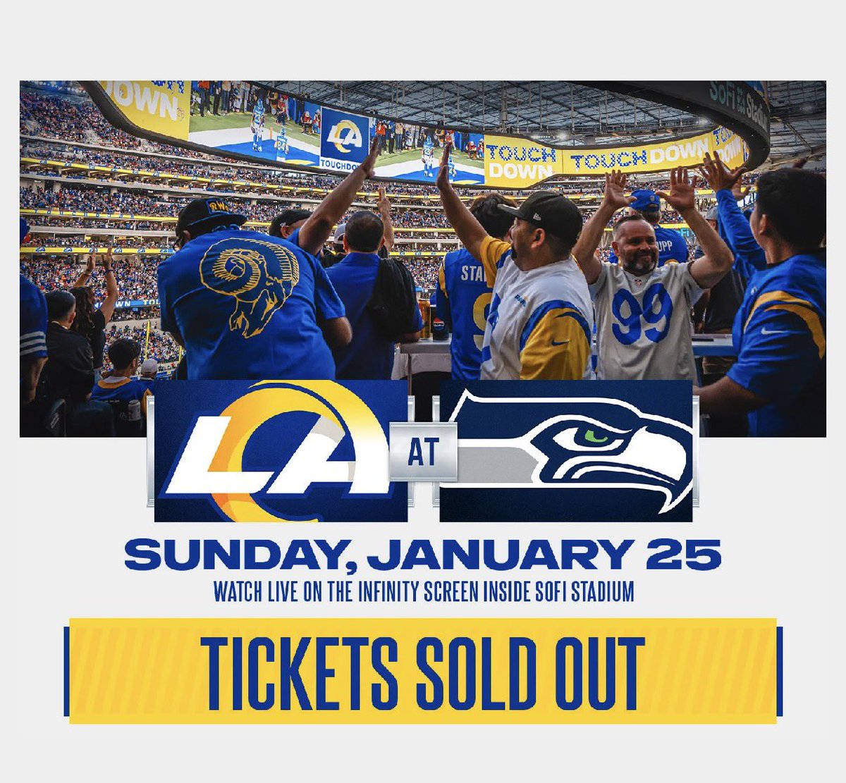 AllenSales's tweet image. NFC Championship Watch Party at Sofi Stadium is officially sold out. If you need tickets shoot me a message. I have some extras available. #RamsHouse