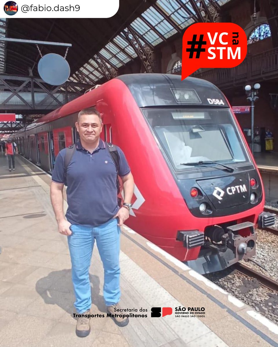 O #VocêNaSTM de hoje está especial! ✨🚆

Fábio, de Ribeirão Preto-SP, é maquinista de trens de carga e apaixonado por trens e mobilidade urbana. Ele visitou a Estação da Luz e registrou o momento ao lado do trem D584. 

Quer aparecer aqui? Envie seu registro no direct! 📩