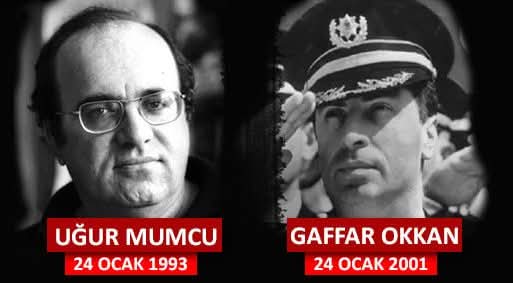 UĞUR MUMCU VE GAFFAR OKKAN! 24 OCAK! 8 YIL ARAYLA  İKİ VATAN EVLADI ŞEHİT EDİLDİ!

Faili belli aslında diğer tüm cinayetler gibi! Uğur Mumcu ci̇nayeti̇ni̇n de fai̇li̇ belli̇! Bu yıl katli̇amın üzeri̇nden 33 yıl geçti̇! Sanık olarak ufak tefek adamları topladılar ama teti̇ği