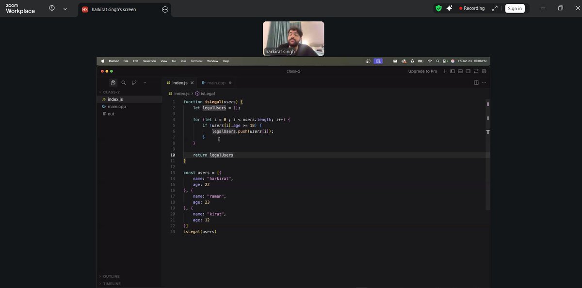week 2 of <a href="/kirat_tw/">Harkirat Singh</a> and <a href="/100xDevs/">100xDevs</a>  Bootcamp 1.0
-->revised the JavaScript basics  concept.
-->arrays, object, functions, loops.
-->Now, on to the assignments.