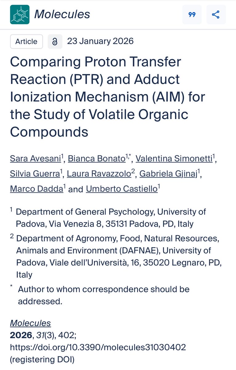 Out now! 
First study comparing PTR and AIM reactors in a ToF mass spectrometer for the analysis of plant VOCs 🌱
This work opens new perspectives for online VOC monitoring in plant communication and represents a valuable contribution to mass spectrometry techniques. 🔬