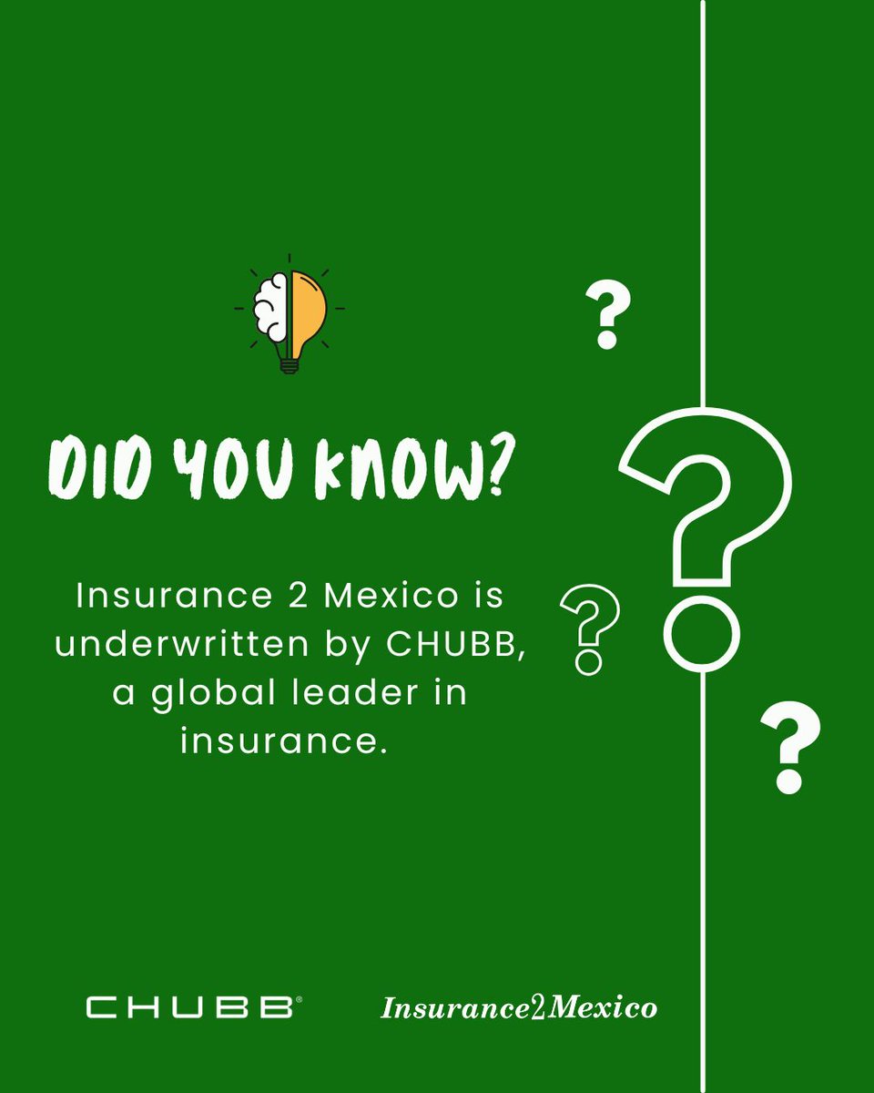 insurance2mexic's tweet image. Insurance 2 Mexico is underwritten by CHUBB, a global leader in insurance. When you drive with us, you drive with the best backing in the world.

#ChubbInsurance #Travel #MexicoTravel #TravelTips