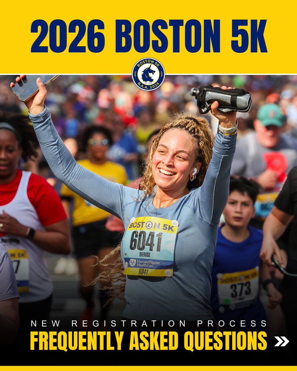 BAA's tweet image. Registration for the 2026 #Boston5K opens on MONDAY @ 10AM ET!🤩🦄 Check out these FAQs for everything you need to know about registration week.➡️

For more information about the Boston 5K, visit baa.org/races/boston-5…