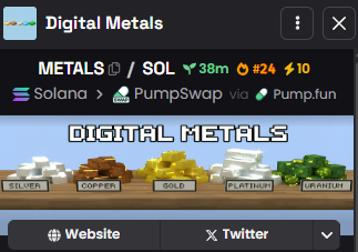 All precious metals will go parabolic:

Gold +75% (365d)

Silver +207% (365d)

Platinum +189% (365d)

Bronze +28% (365d)

While crypto keeps front-running the rally and fading the breakout.

So we rotate to the thing that’s actually trending.

Digital Metals.
$METALS

Trending on