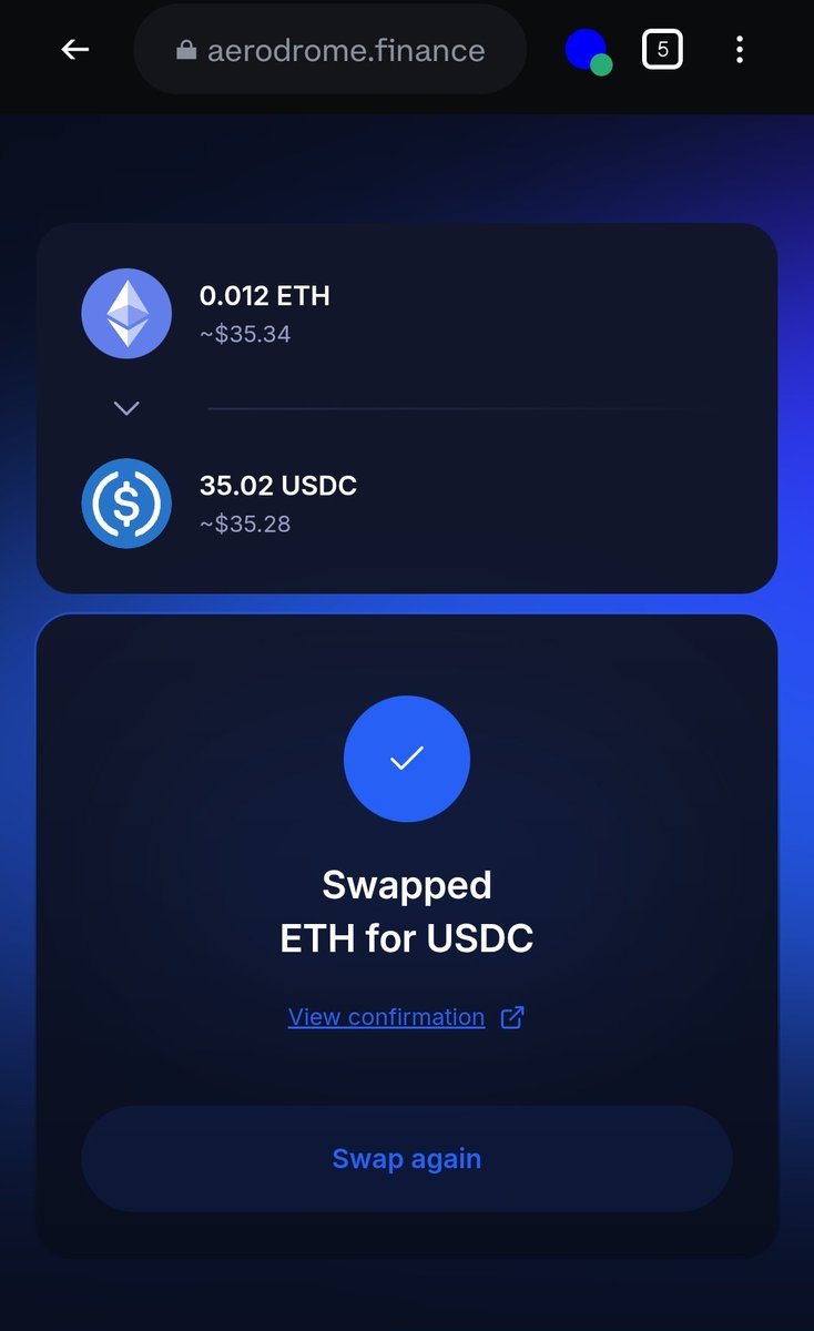 Just swapped ETH → USDC on @AerodromeFi 🚀 Smooth execution, tight spread,  and fast confirmation. Solid liquidity and a clean UI , Exactly how a DEX  should feel . Base-native trading is