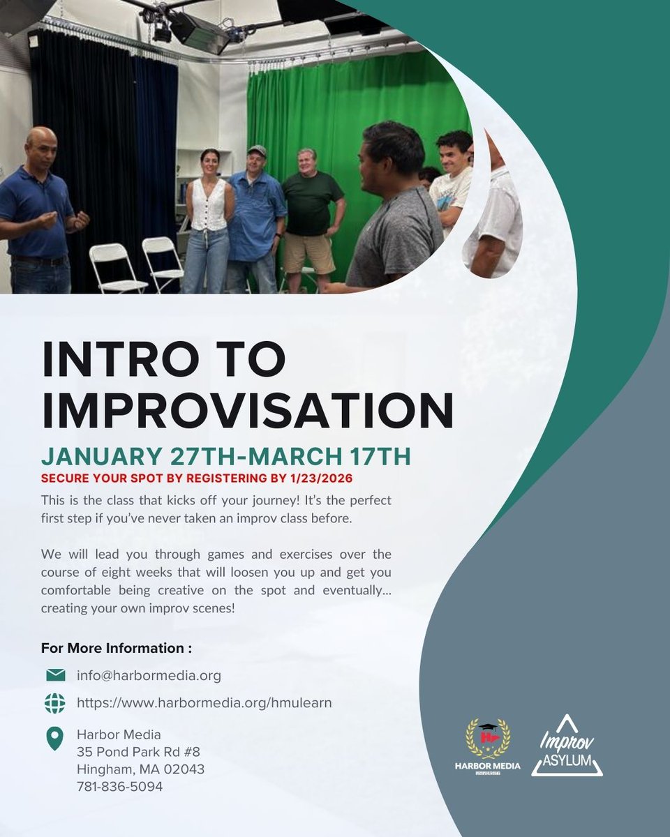 🎭 Ready to laugh, think fast &amp; boost your confidence? Join Improv Asylum's Intro to Improv! No experience needed.

🗓️ Jan 27–Mar 17 | ⏰ 6–8 PM | 📍 Harbor Media
Ages 18–150 😄 Limited spots—register now: 
harbormedia.org/hmulearn.html