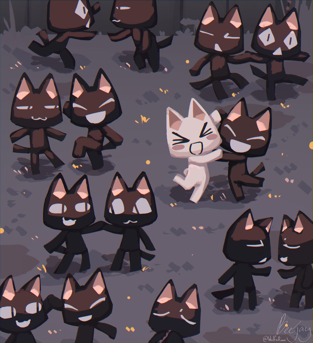 Wolfaroonii's tweet image. Kuronekos (&amp;amp; Toro) dancing in the moonlight