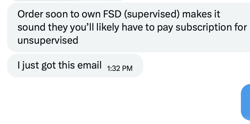 SawyerMerritt's tweet image. Hi @Tesla, can you please clarify whether buying FSD outright for $8k means owners won’t have to pay extra for FSD Unsupervised on that car later?

I’ve been getting a lot of DMs from people who are interested in buying FSD for $8k before February 14 but are worried if they will…