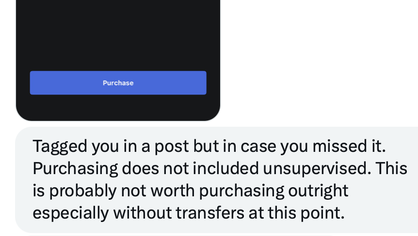 SawyerMerritt's tweet image. Hi @Tesla, can you please clarify whether buying FSD outright for $8k means owners won’t have to pay extra for FSD Unsupervised on that car later?

I’ve been getting a lot of DMs from people who are interested in buying FSD for $8k before February 14 but are worried if they will…
