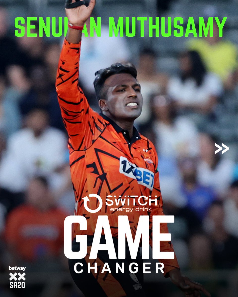 SA20_League's tweet photo. Senuran Muthusamy playing 4D chess while everyone else is playing checkers. ♟️💎 Bagging the Switch Game Changer.

#BetwaySA20 #SECvPR #WelcomeToIncredible https://t.co/2J1qUnvHbZ