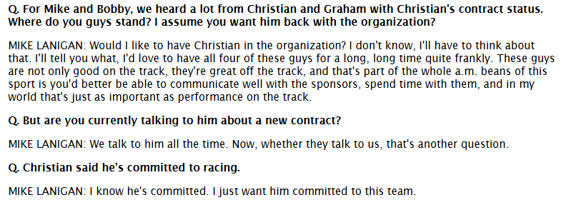 Would explain this exchange during May 2024 at IMS during RLL's Fast Friday presser ⬇️