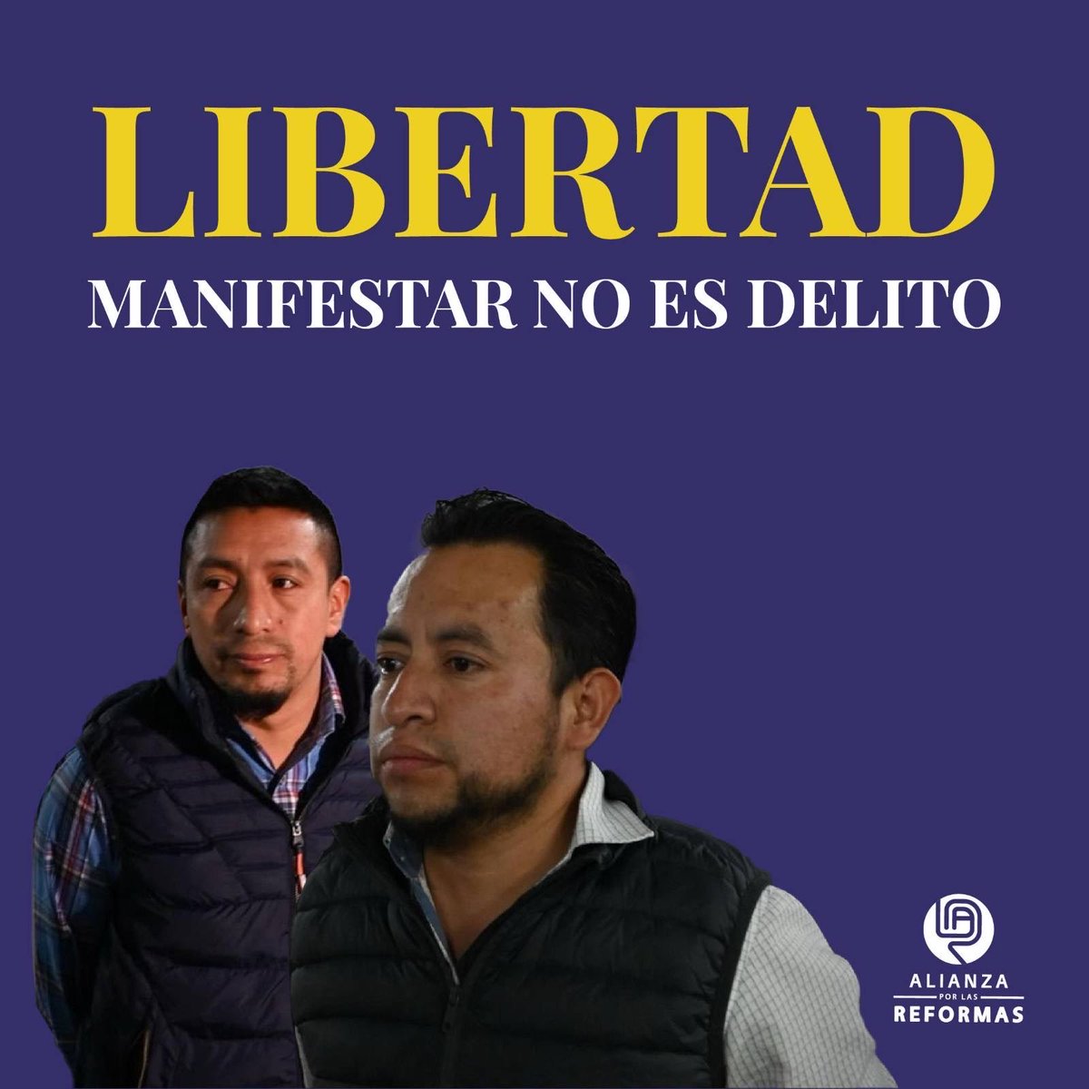 nimajpu's tweet photo. Luis Pacheco y Héctor Chaclán cumplen 9 meses en prisión injustificada por hechos que no son delito. 

Exigimos que se designe a un juez urgentemente y que se les otorgue su libertad inmediata. 

#LibertadParaLuisYHéctor https://t.co/oQZCVSpt47