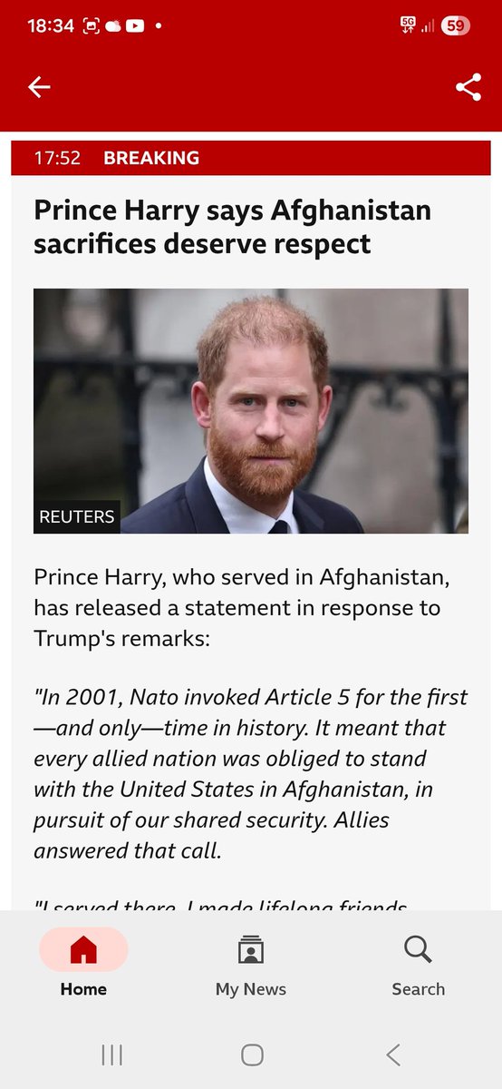 RmSalih's tweet image. Prince Harry has admitted killing 25 Afghans.

He was in Afghanistan as part of an invasion and occupation force.

I would love to see this killer in jail for his crimes against the Afghan people.