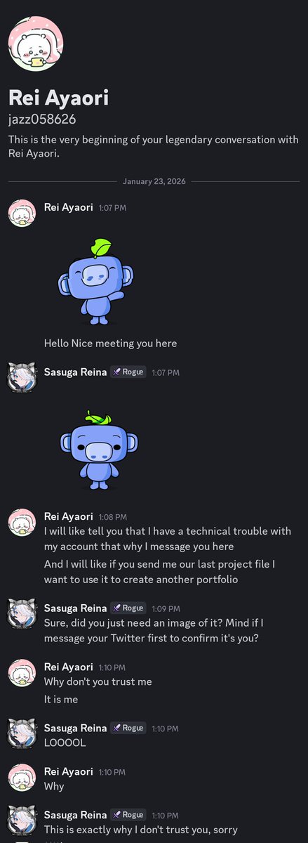 SasugaReina's tweet image. NEW SCAM FORMAT JUST DROPPED.

This is the THIRD time somebody has added me on discord pretending to be an artist that I have commissioned in the past.

Never send your art files over discord without confirming that you're speaking with the actual person.

First it was my…