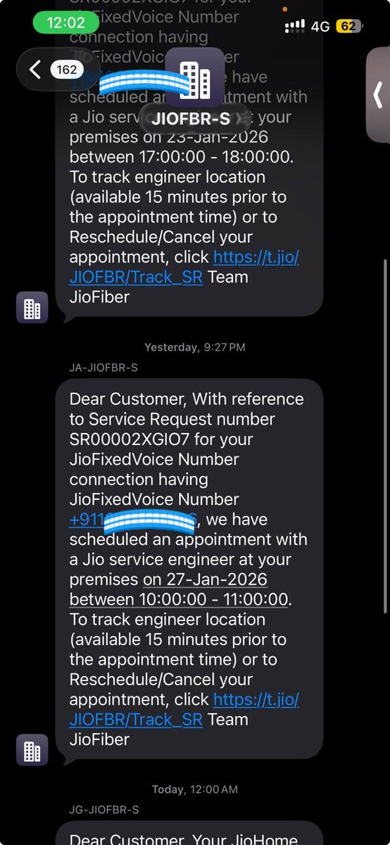 ankitstergerm's tweet photo. @JioCare @reliancejio Internet down since 24 Jan morning. My business work is fully online. Jio gave me an appointment today and then cancelled it themselves and shifted it to 27 Jan! So I should stop working till then? Is this your “best service”? Screenshots attached. Fix this https://t.co/vKR5CxY8Tw