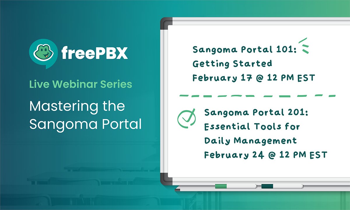 Join the Sangoma Portal Master Class. The 101 session on February 17 covers deployments and module purchases, followed by the 201 session on February 24 focused on SIP redirects and renewals. 

Register for one or both sessions here:
hubs.ly/Q0407Z0w0