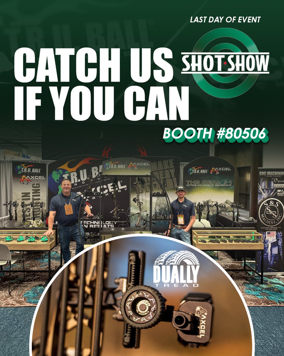 truball_axcel's tweet image. Come check us out at Booth # 80506 to see what you missed and our new Driver Dually Wheel &amp;amp; Tread at the 2026 SHOT Show in Las Vegas!

-
#SHOTShow #SHOTShow2026
#archerytradeshow
-
#RealNumber1
#LeadingTechnology
#ProvenResults
#WeMakeArcheryBetter
#truball_axcel