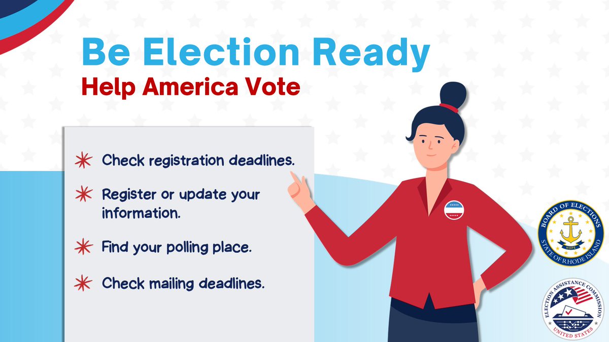 RI_BOE's tweet photo. Today is Help America Vote Day and a great reminder to be #ElectionReady for upcoming 2026 elections. Visit https://t.co/jLpA4s8wDn for key information on voter registration, mail ballots and early voting, and important 2026 statewide and local primary and general election dates. https://t.co/FeP6bbh166