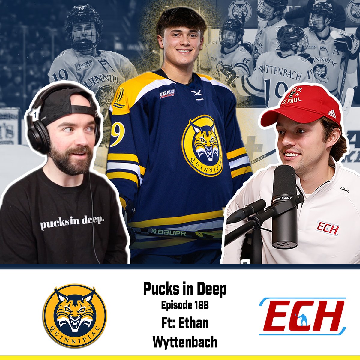 TeamECH's tweet image. 🚨NEW Podcast🚨Ep. 188 ft: Ethan Wyttenbach of @QU_MIH 

Discussed:
- Bobcats Climbing📈
- @USHL Johnny Gaudreau Award
- Road to Quinnipiac
- @NHLFlames Draft Day 
- @JLazzy23 
- ECH Updates 
+ Much more!
Listen ⬇️

Apple: podcasts.apple.com/us/podcast/epi…
Spotify: open.spotify.com/episode/18KY4O…
